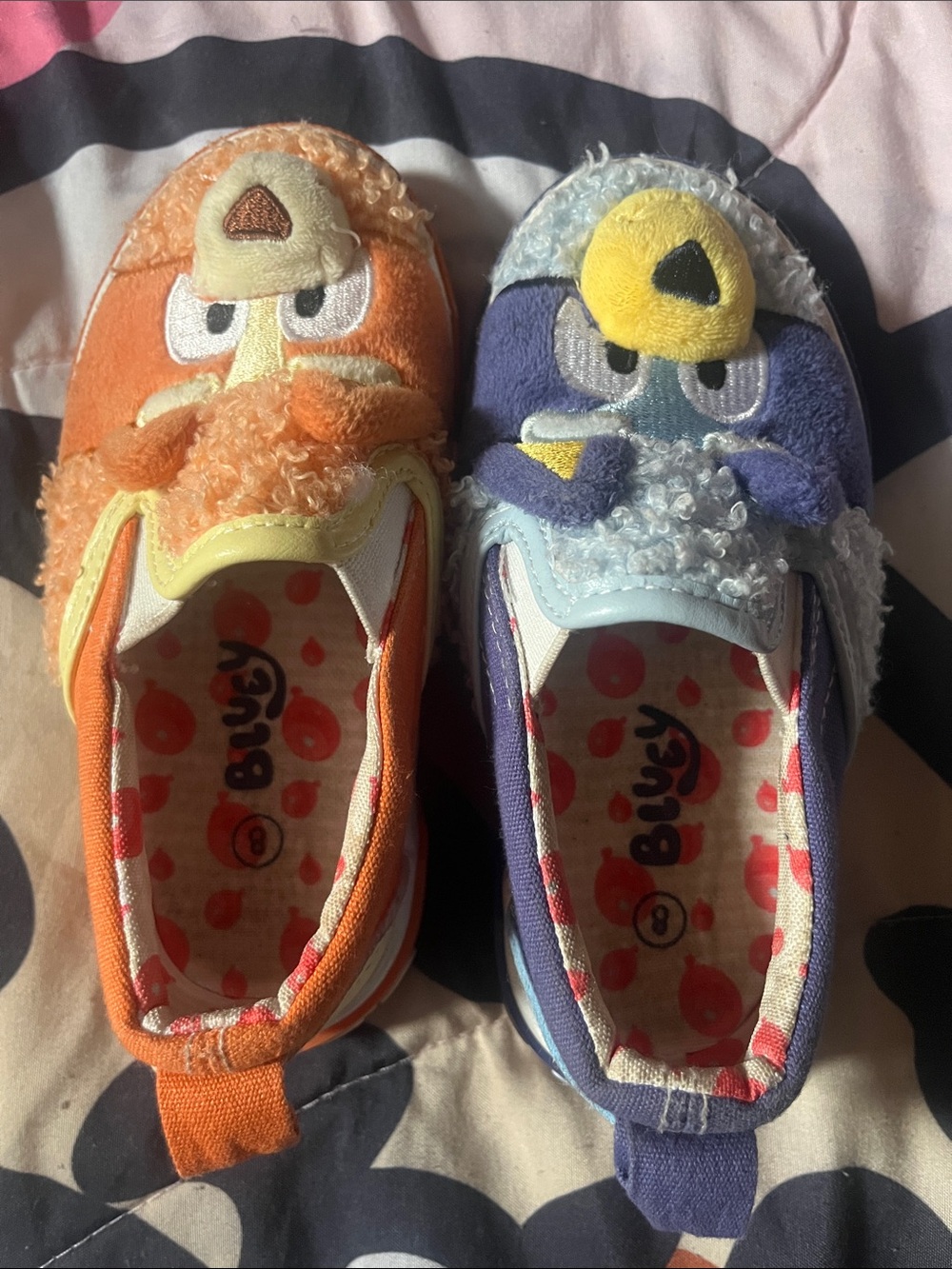 Plush Character Kids Slip-On Slippers — Blue & Orange